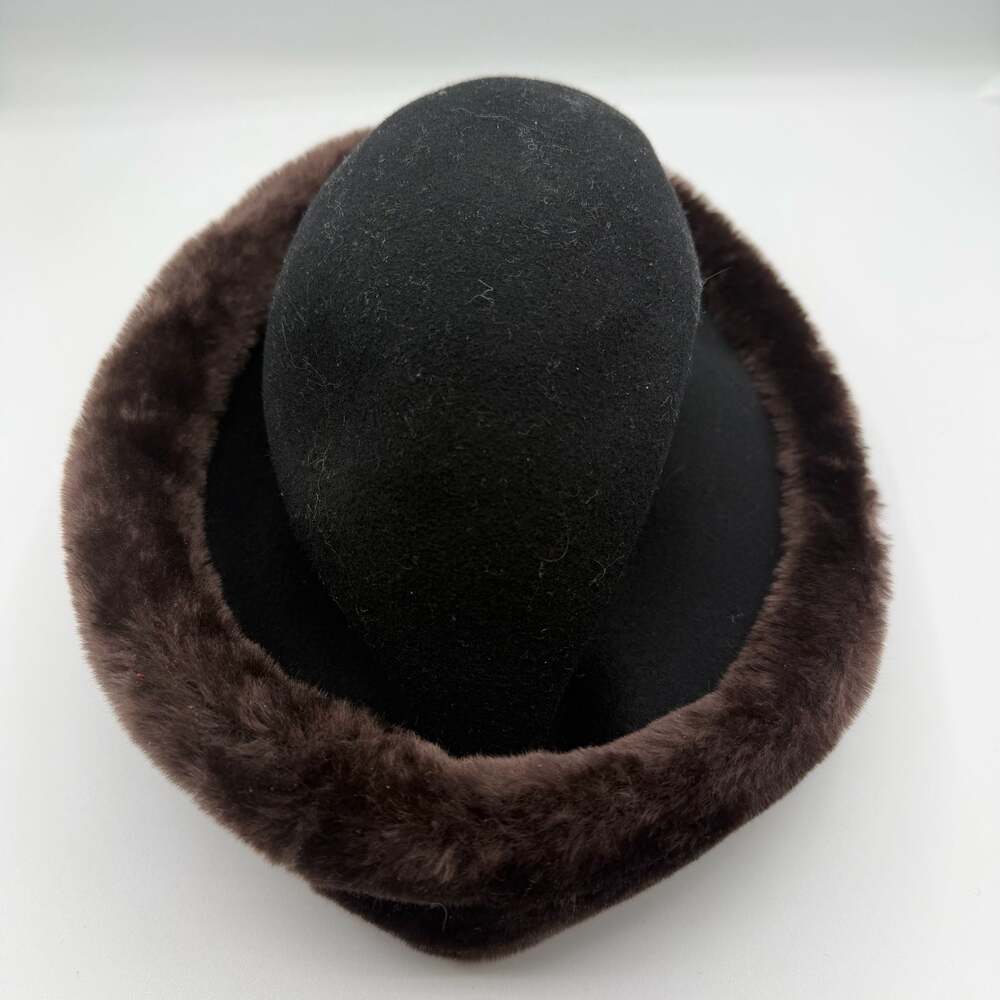 Vintage Brims of Bay Head Black Wool and Brown Furs Hat